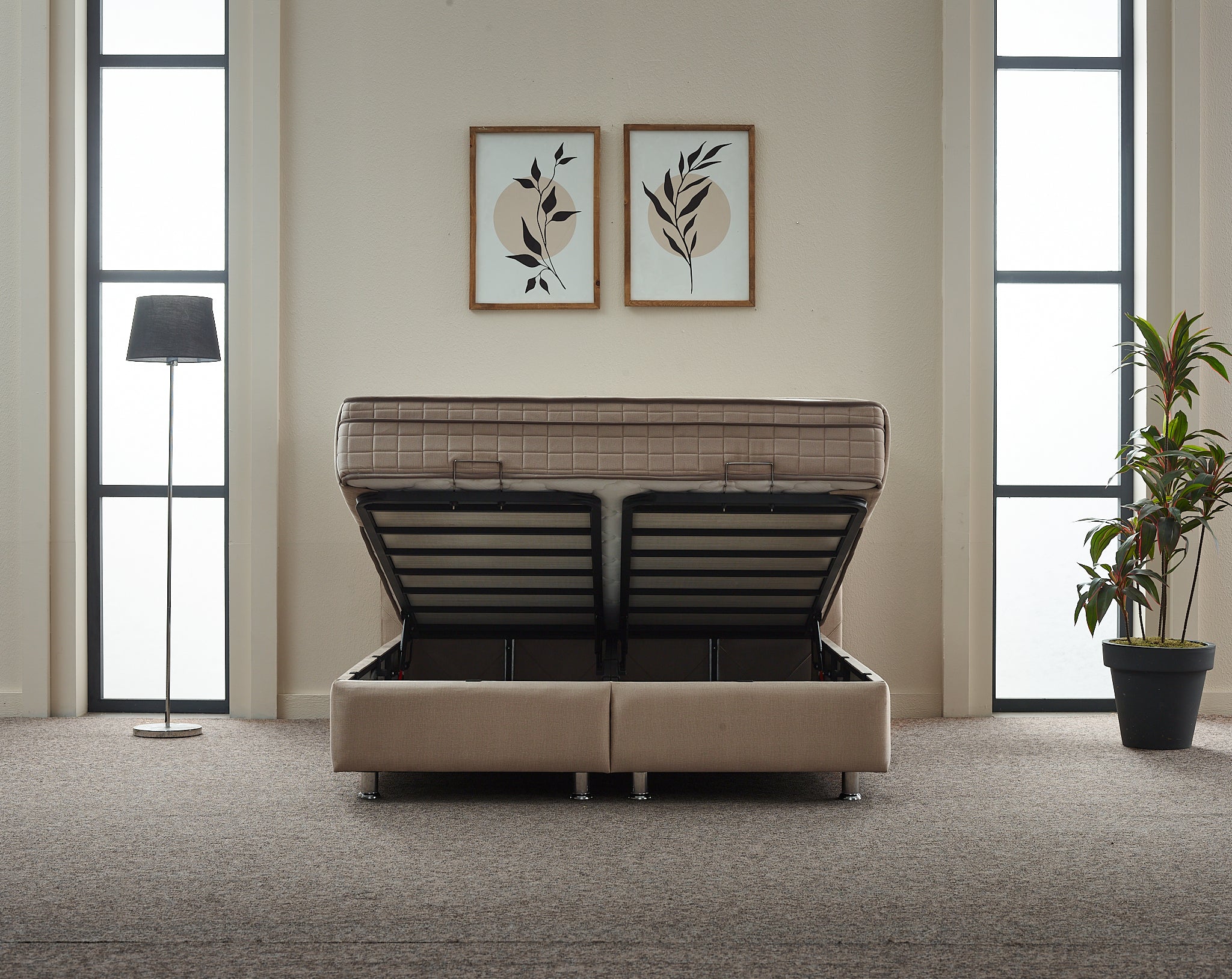 2BM - Boxspring Almi - Met opbergruimte - Stof - Taupe - 180x121x200cm