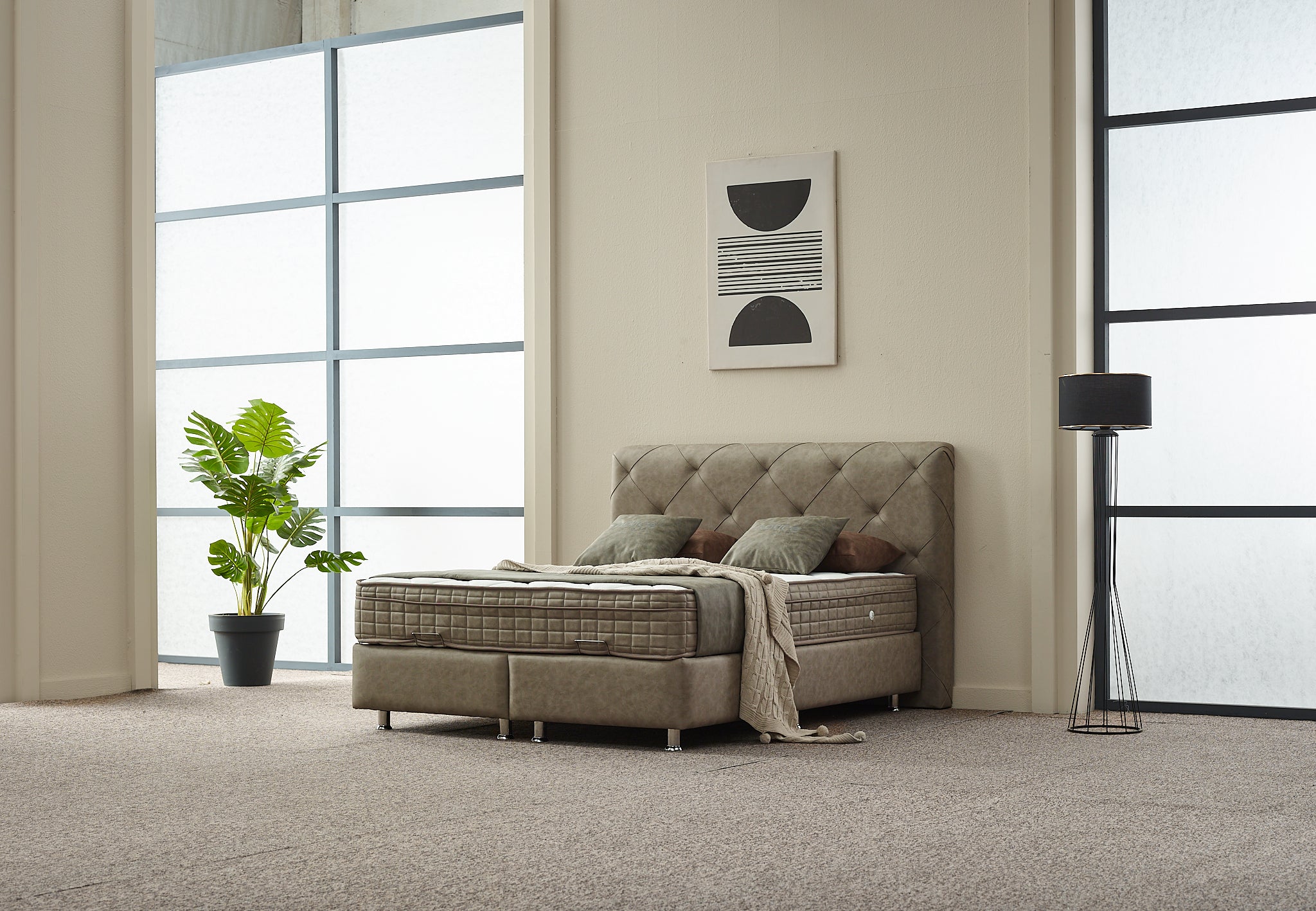 2BM - Boxspring Almi - Met opbergruimte - Stof - Taupe - 180x121x200cm