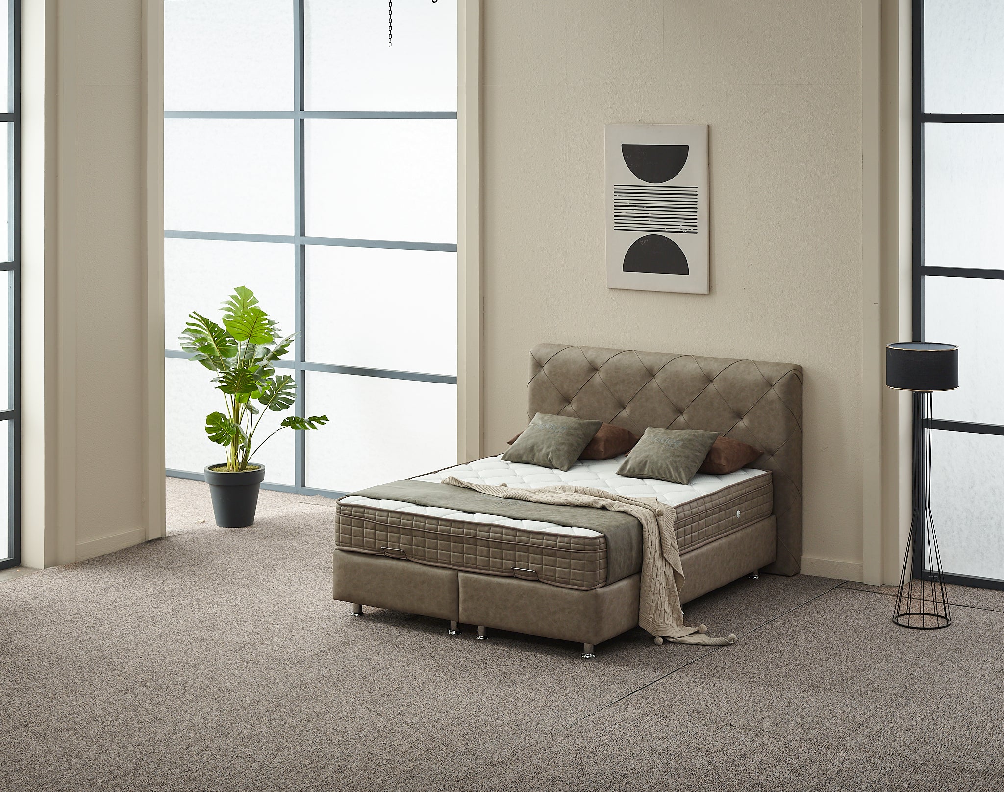 2BM - Boxspring Almi - Met opbergruimte - Stof - Taupe - 180x121x200cm