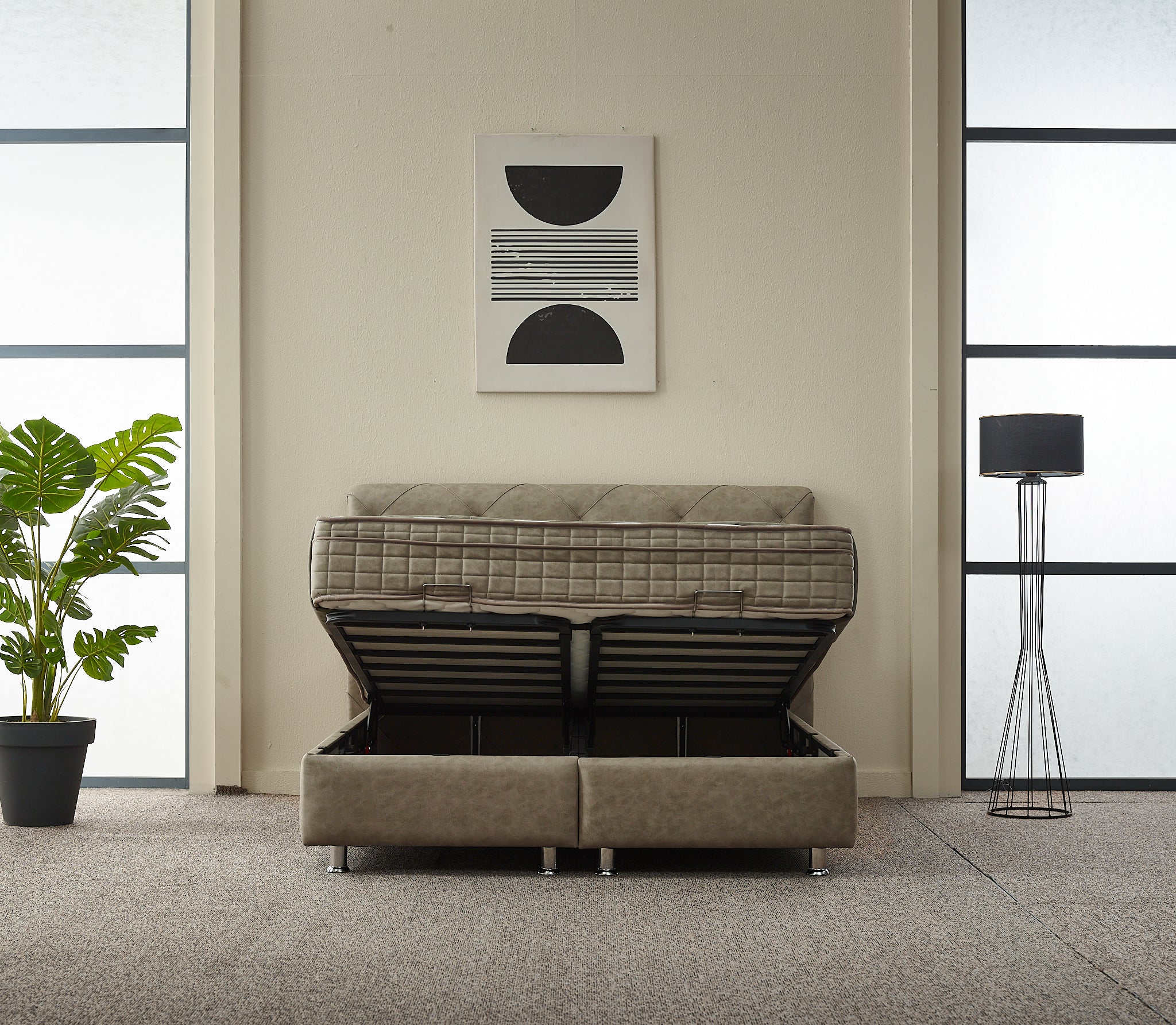 2BM - Boxspring Almi - Met opbergruimte - Stof - Taupe - 180x121x200cm
