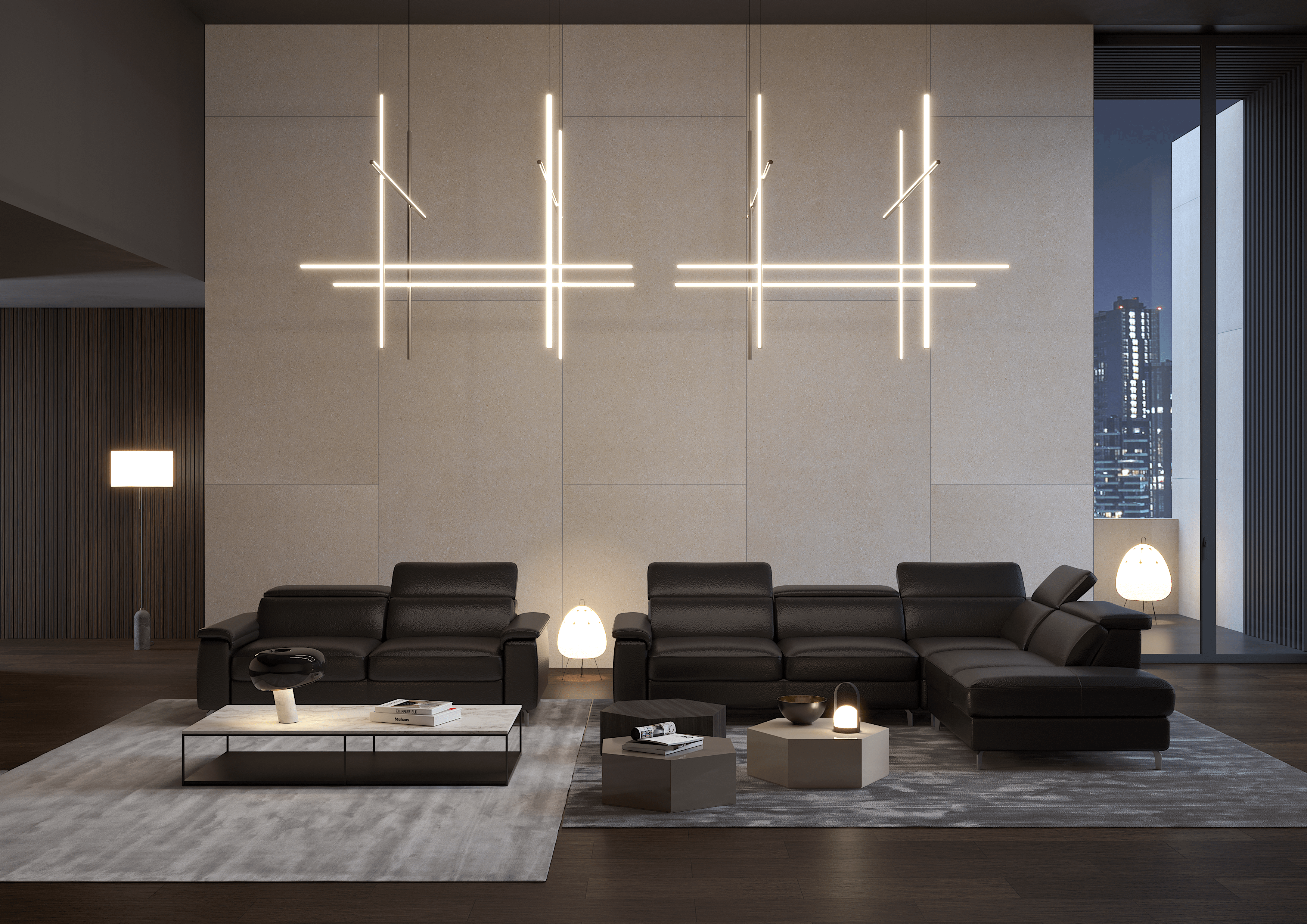 Altoni - Canapé d'angle Ambassador - avec relaxation électrique - cuir noir - 295x224cm