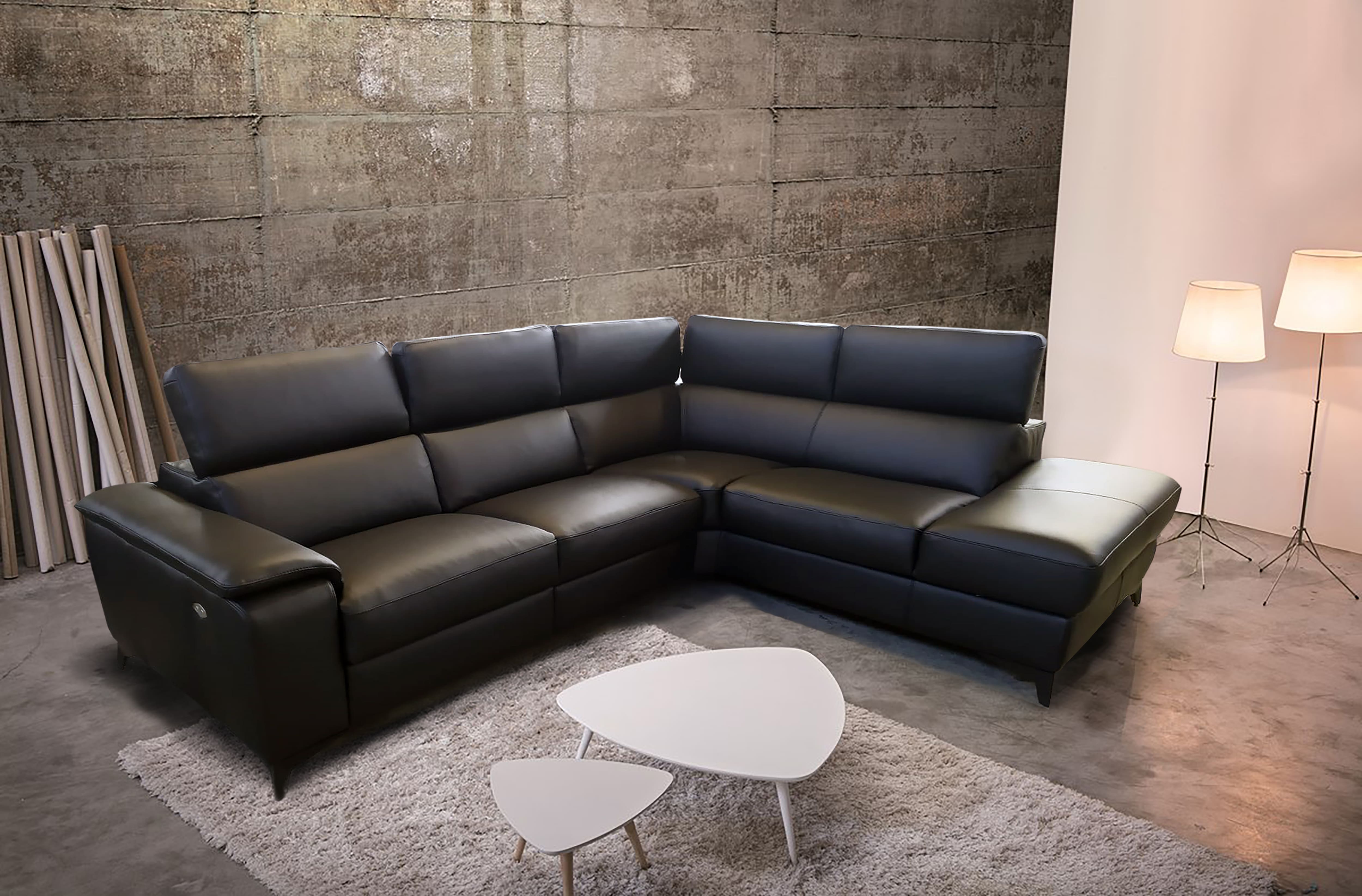 Altoni - Canapé d'angle Ambassador - avec relaxation électrique - cuir noir - 295x224cm