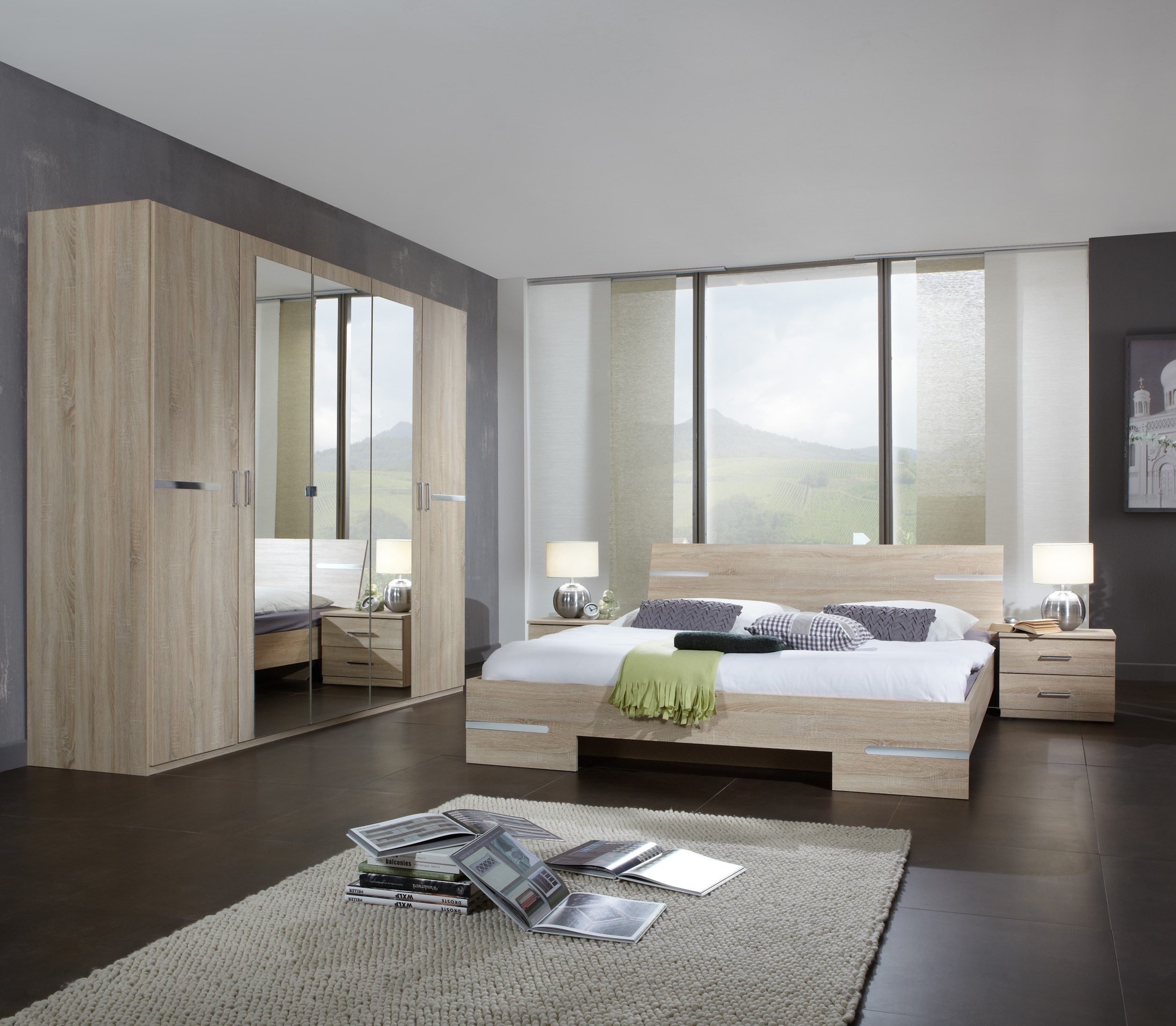 Wimex - Chambre (ensemble 4 pièces) Anna - 759334 - Chêne brut/Chrome - 489x208x200cm