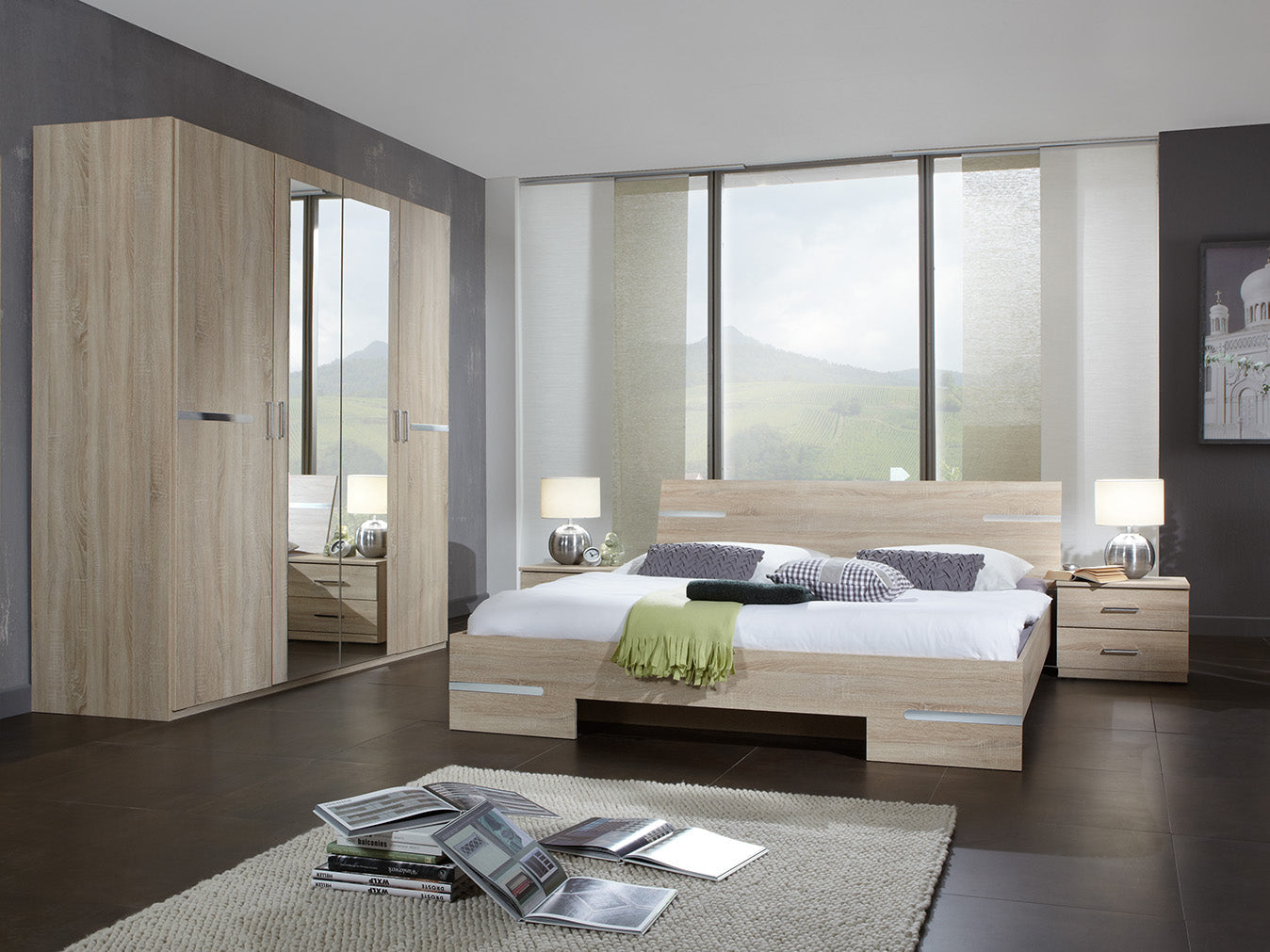 Wimex - Chambre (ensemble 4 pièces) Anna - 759133 - Chêne brut/Chrome - 473x208x200cm