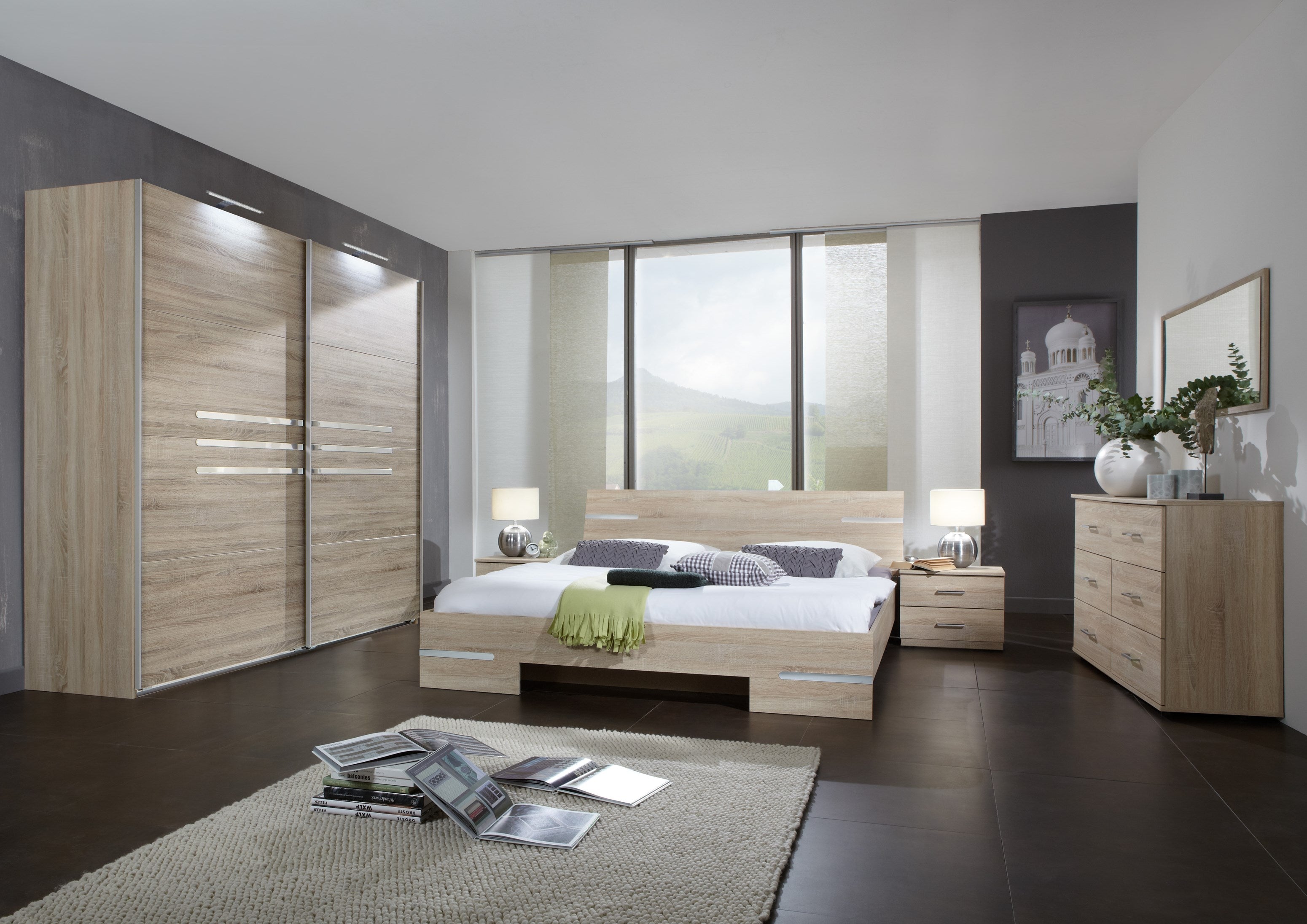 Wimex - Chambre (ensemble 4 pièces) Anna - 759342 - Chêne brut/Chrome - 518x208x200cm