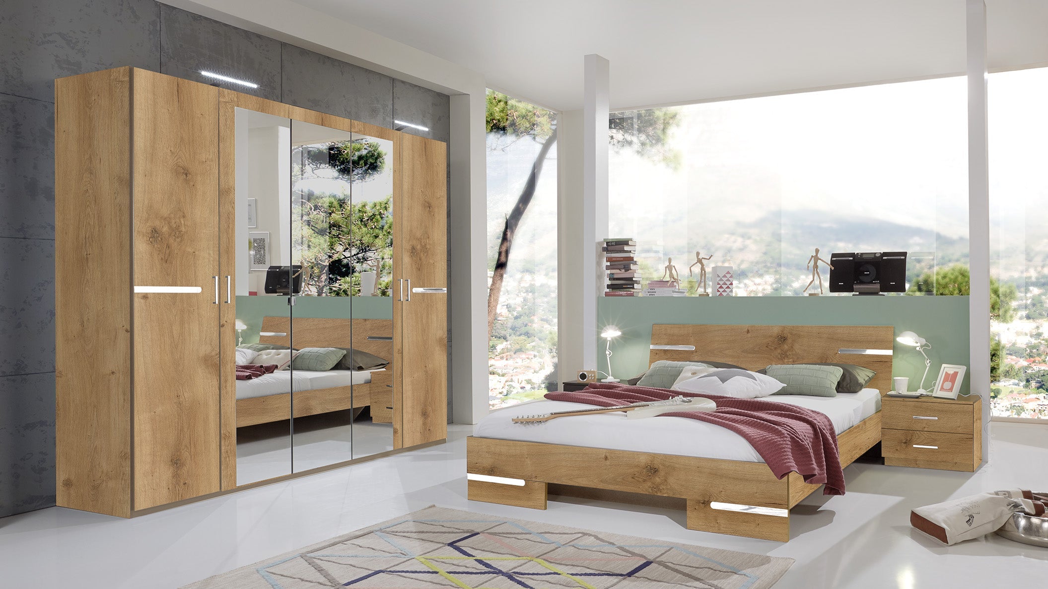 Wimex - Chambre (ensemble 4 pièces) Anna - 760334 - Planches Chêne/Chrome - 489x208x200cm