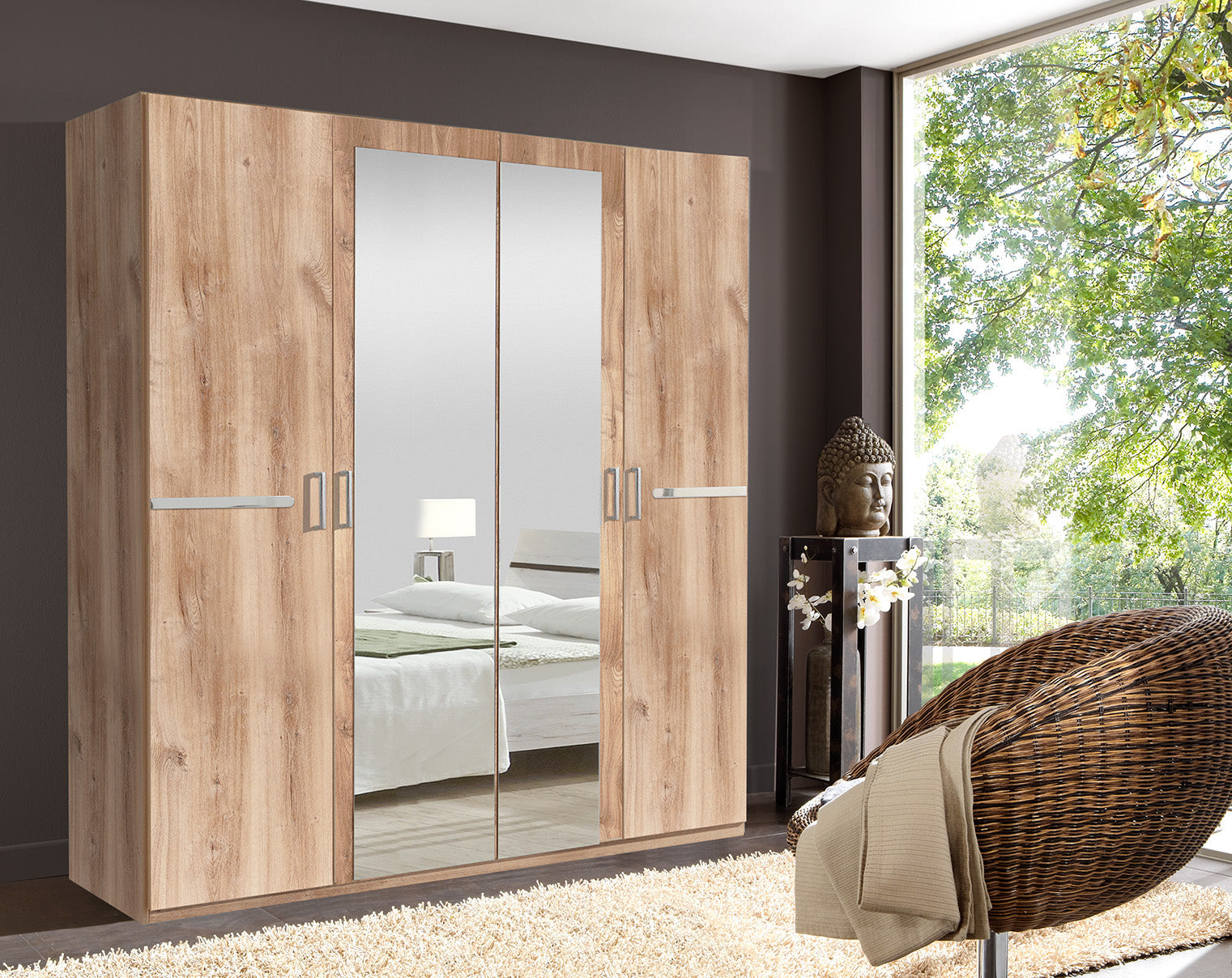 Wimex - Chambre (ensemble 4 pièces) Anna - 760133 - Planches Chêne/Chrome - 473x208x200cm