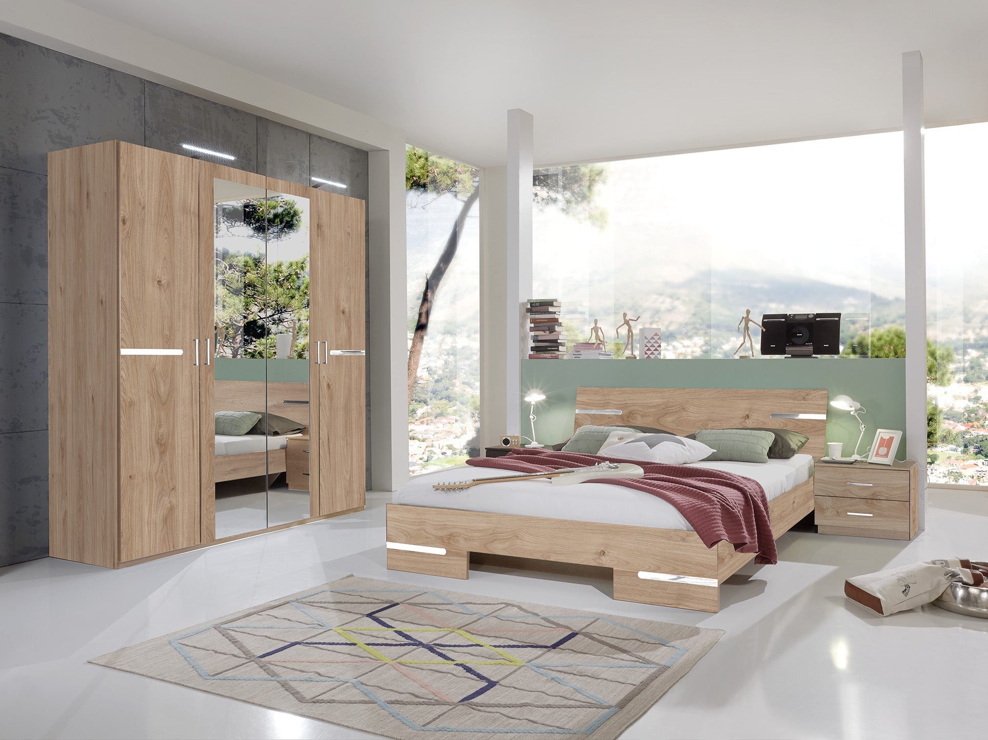 Wimex - Chambre (ensemble 4 pièces) Anna - 761189 - Chêne Artisan/Chrome - 433x208x200cm