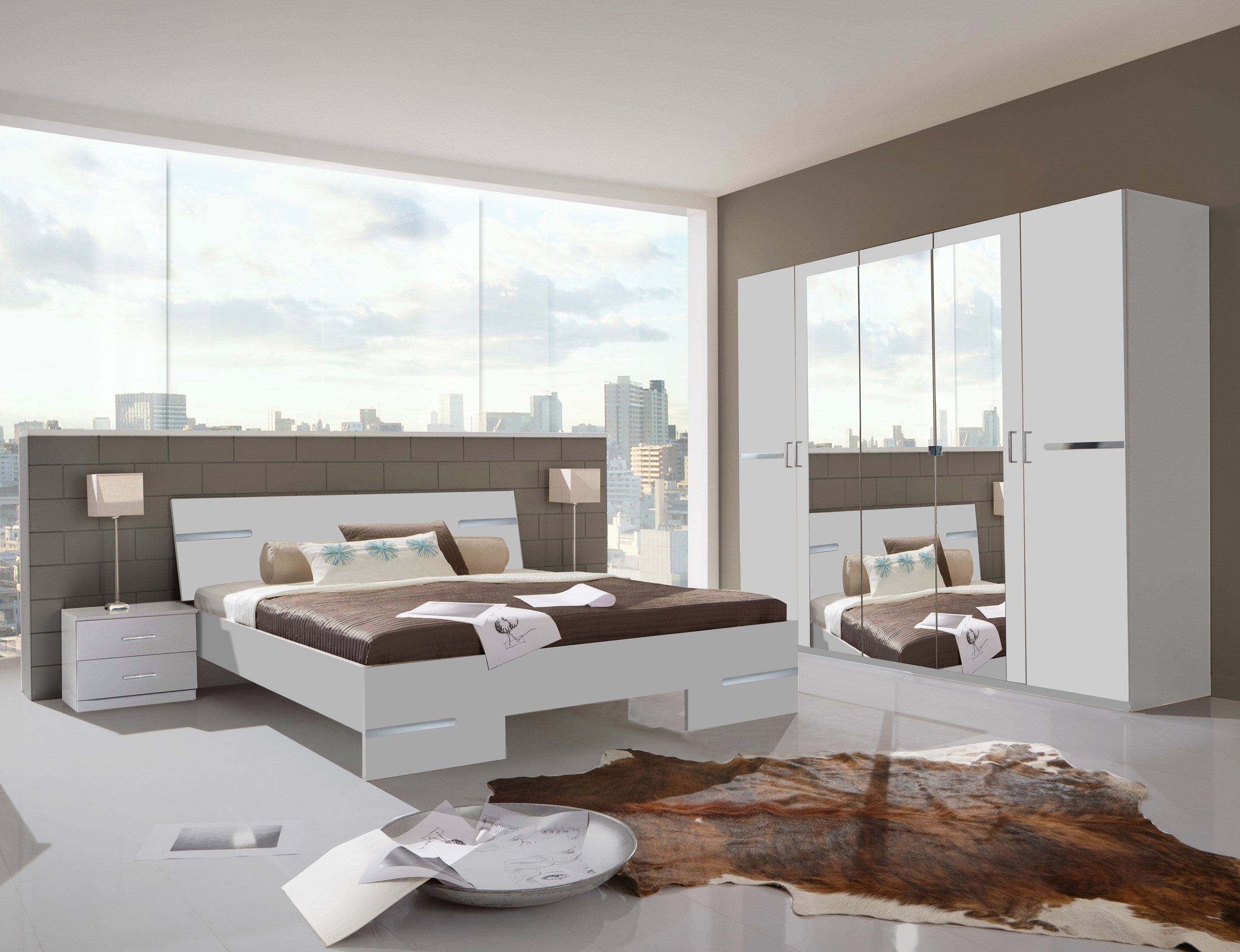 Wimex - Chambre (ensemble 4 pièces) Anna - 782334 - Blanc/Chrome - 489x208x200cm