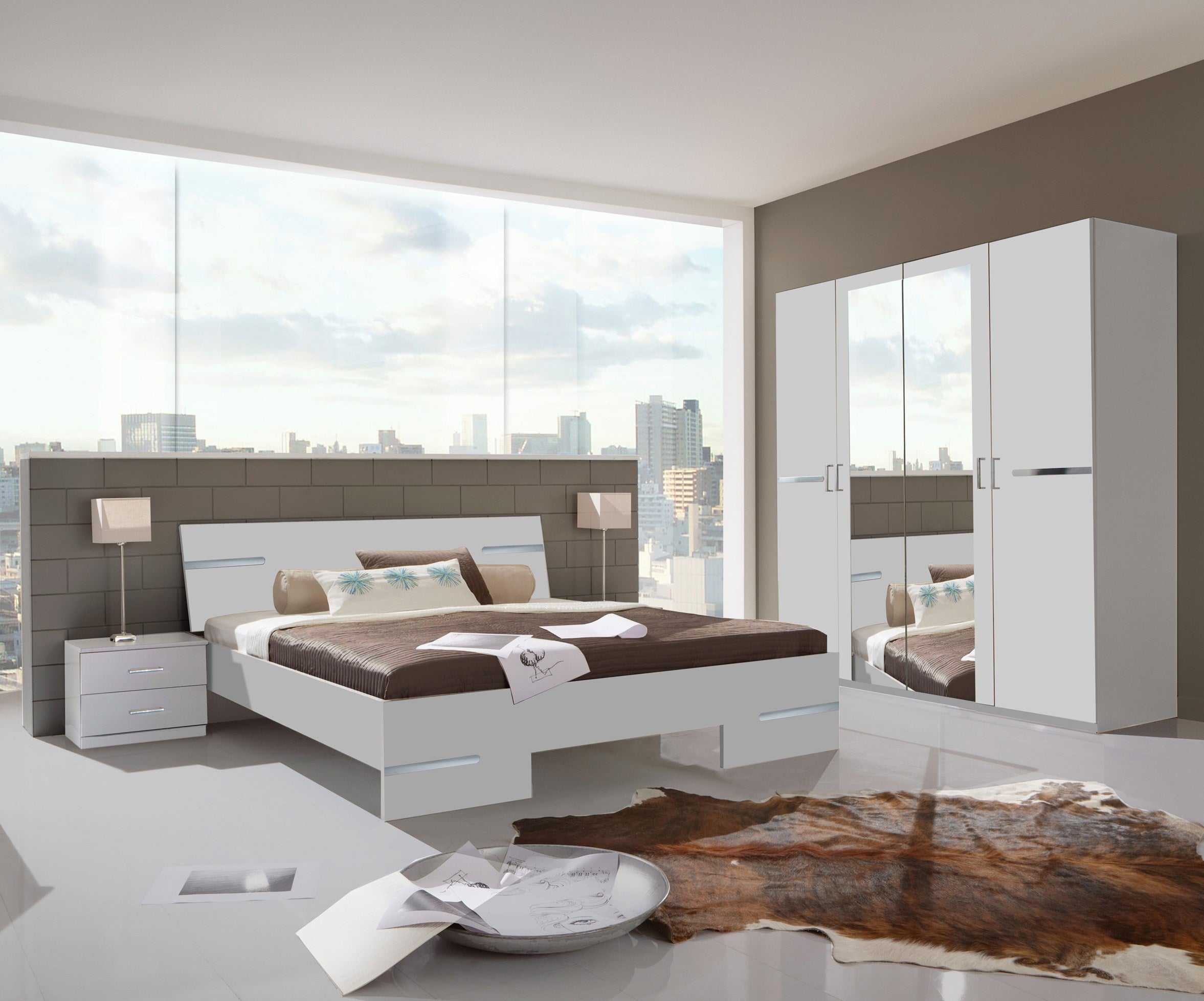 Wimex - Chambre (ensemble 4 pièces) Anna - 782133 - Blanc/Chrome - 473x208x200cm