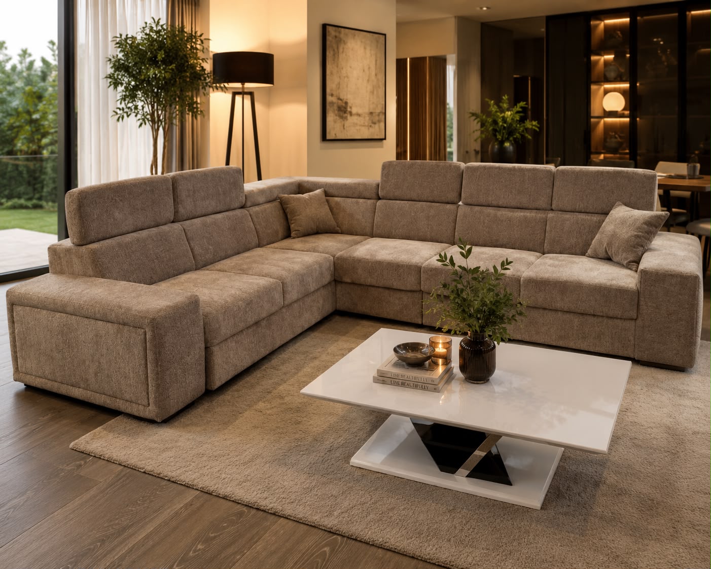 2BM - Canapé d'angle Arizona - Fonction lit - Couleur taupe - 260x325cm