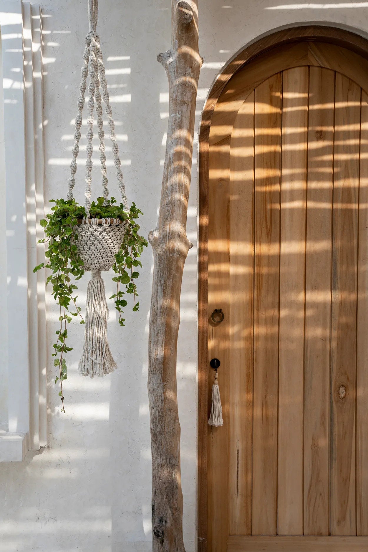BB - Support pour plantes Twisted Macramé - Aspect naturel blanc -S