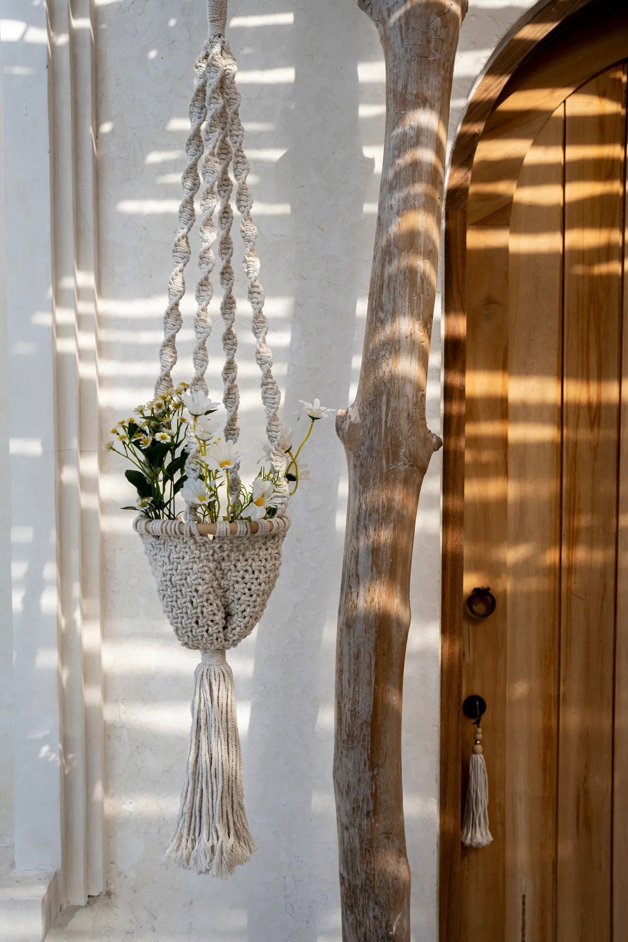BB - Plantenhouder Twisted Macramé - Natuurlook Wit -S