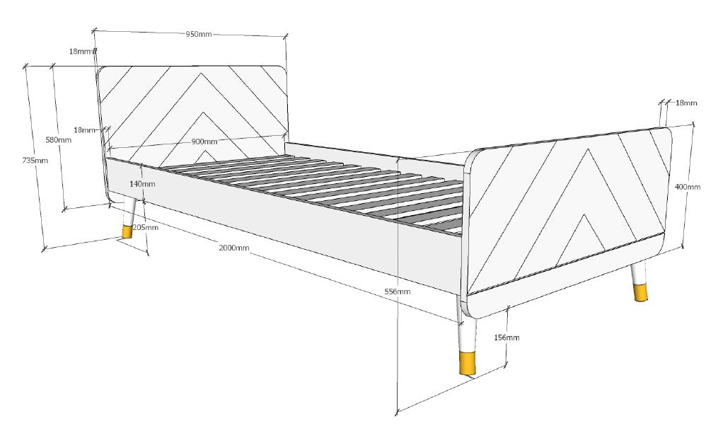Vipack - Eenpersoonsbed Billy - BIBE9015 - Grijs - 95x73,5x203,6cm
