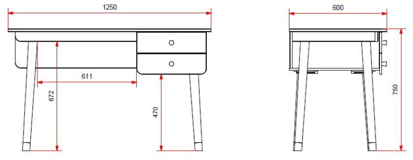 Vipack - Bureau Billy - BIBU1214 - Wit - 60x75,2x125cm