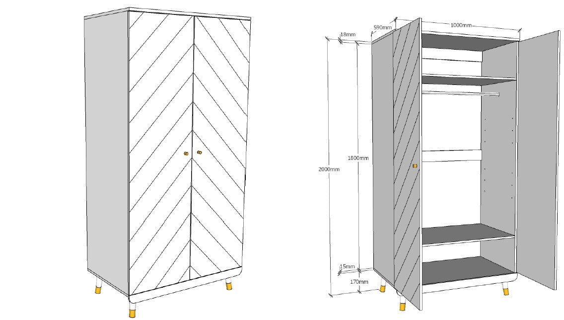 Vipack - Kleerkast Billy - BIKL1214 - Wit - 59,2x200x100cm