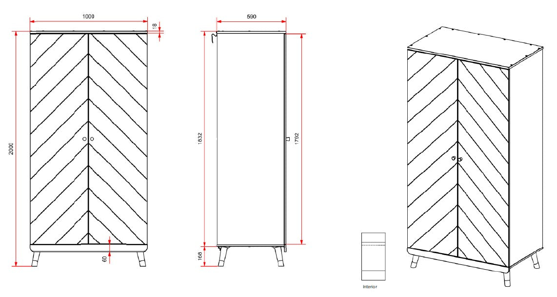 Vipack - Kleerkast Billy - BIKL1214 - Wit - 59,2x200x100cm