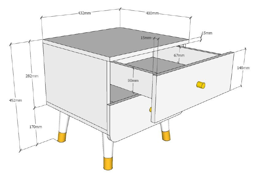 Vipack - Nachtkastje Billy - BINA2215 - Grijs - 40x45,2x43,2cm