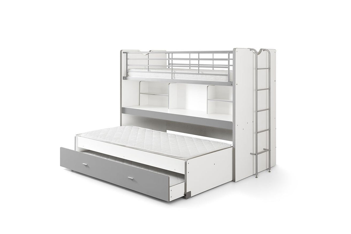 Vipack - Lit mi-hauteur BONNY 95 - Bureau + armoire - Argent - 90x200 cm