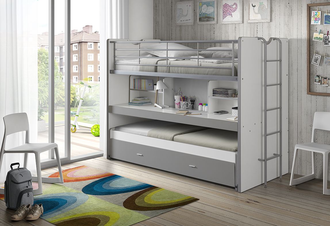Vipack - Hoogslaper BONNY 80 - Onderbed + rolbed - Zilver - 90x200 cm