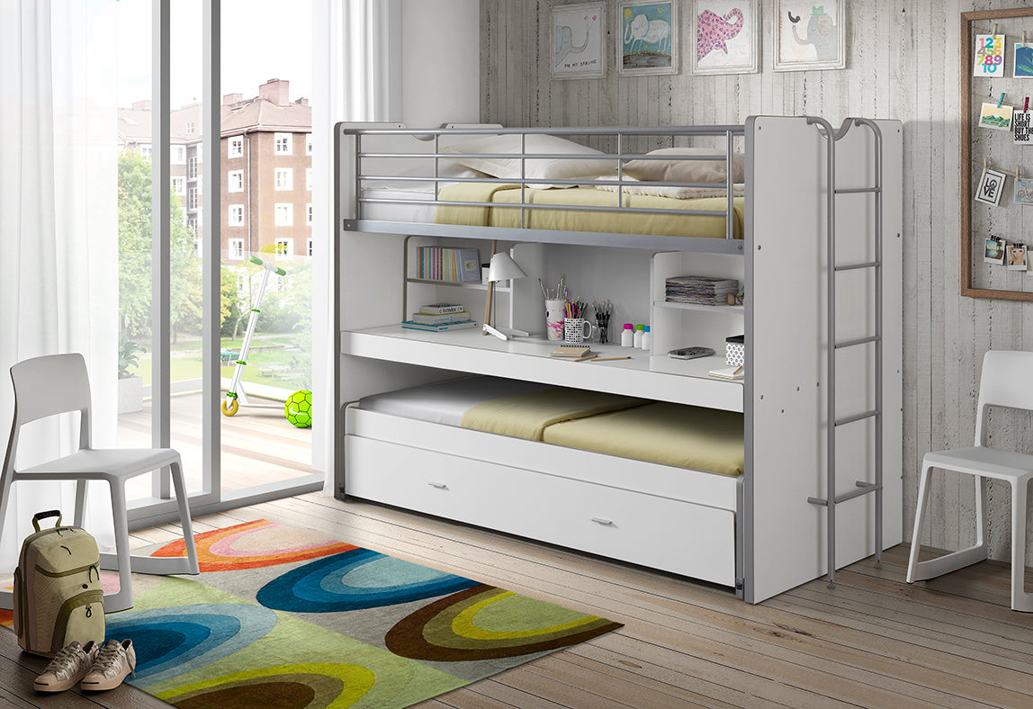 Vipack - Lit superposé Bonny - BONHS8014 - Blanc - 101,5x161x221,5cm