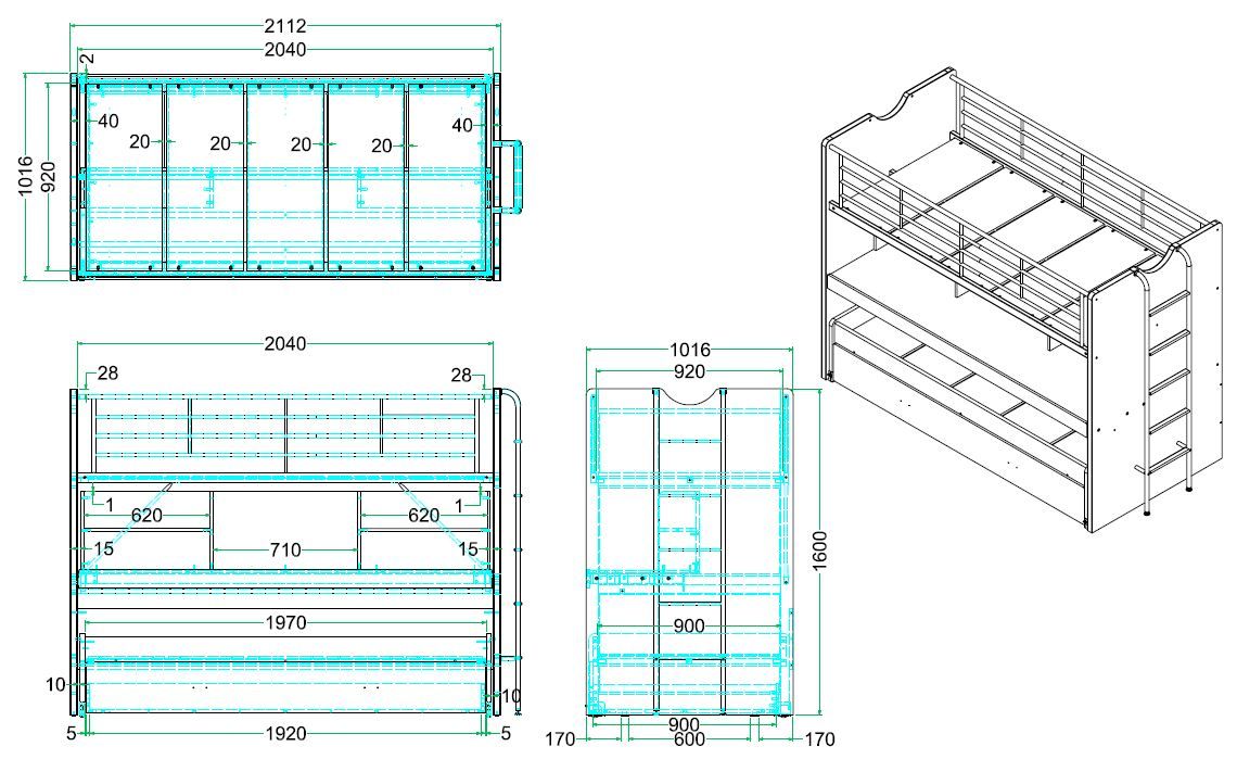 Vipack - Hoogslaper BONNY 80 - Onderbed + rolbed - Zilver - 90x200 cm