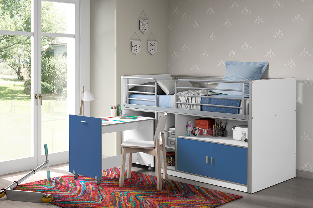 Vipack - Lit mi-hauteur Bonny - BONHS9107 - Bleu - 96x121x207cm