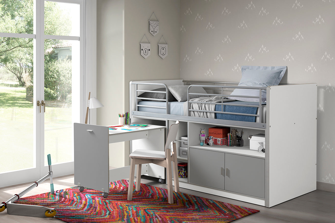 Vipack - Lit mi-hauteur Bonny - BONHS9109 - Gris - 96x121x207cm