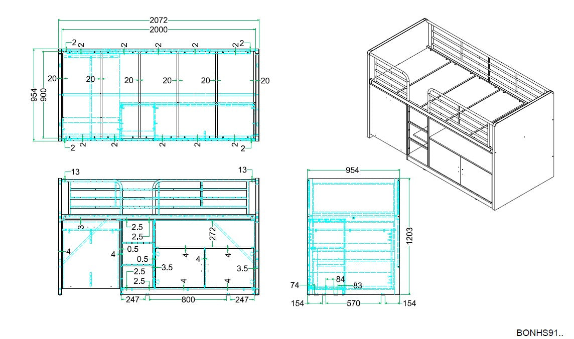 Vipack - Halfhoogslaper Bonny - BONHS9109 - Grijs - 96x121x207cm