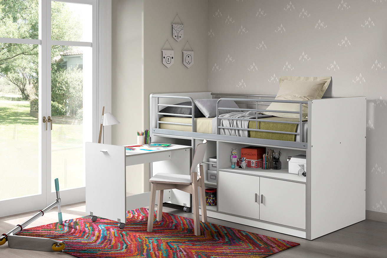 Vipack - Lit mi-hauteur Bonny - BONHS9114 - Blanc - 96x121x207cm