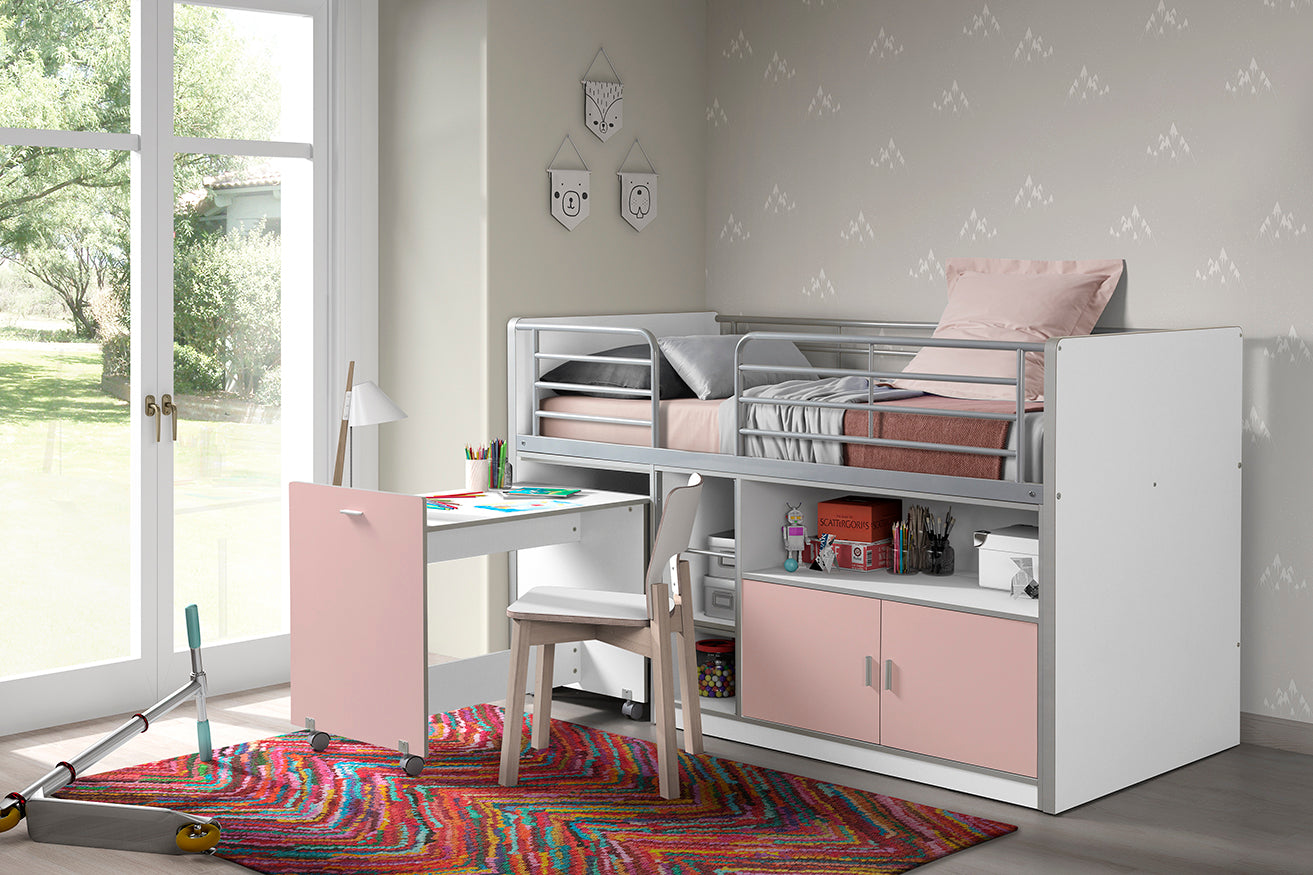 Vipack - Lit mi-hauteur Bonny - BONHS9115 - Rose - 96x121x207cm