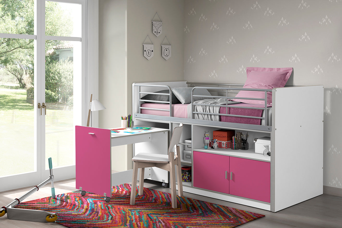 Vipack - Lit mi-hauteur Bonny - BONHS9144 - Rose - 96x121x207cm