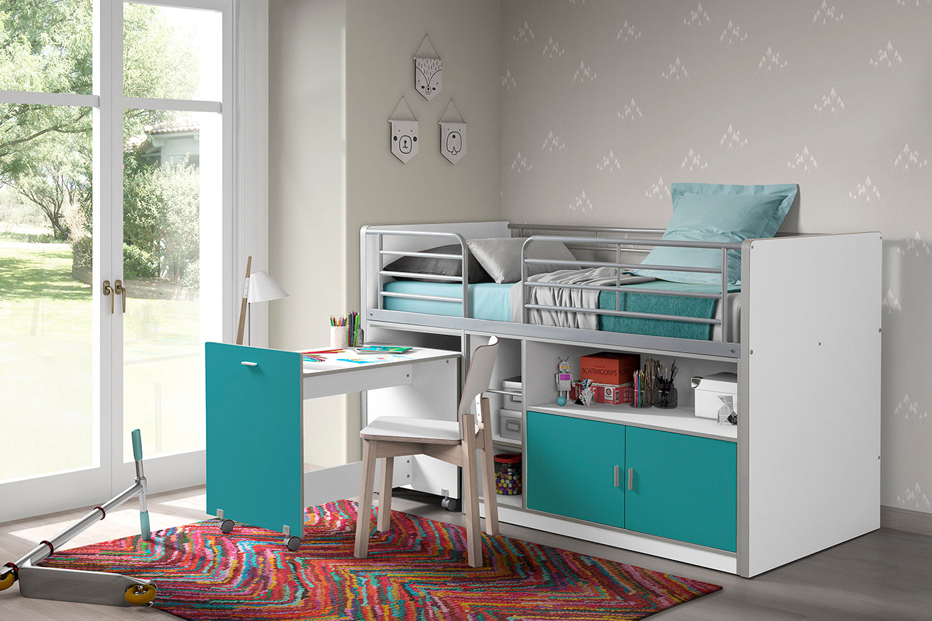 Vipack - Lit mi-hauteur Bonny - BONHS9194 - Turquoise - 96x121x207cm