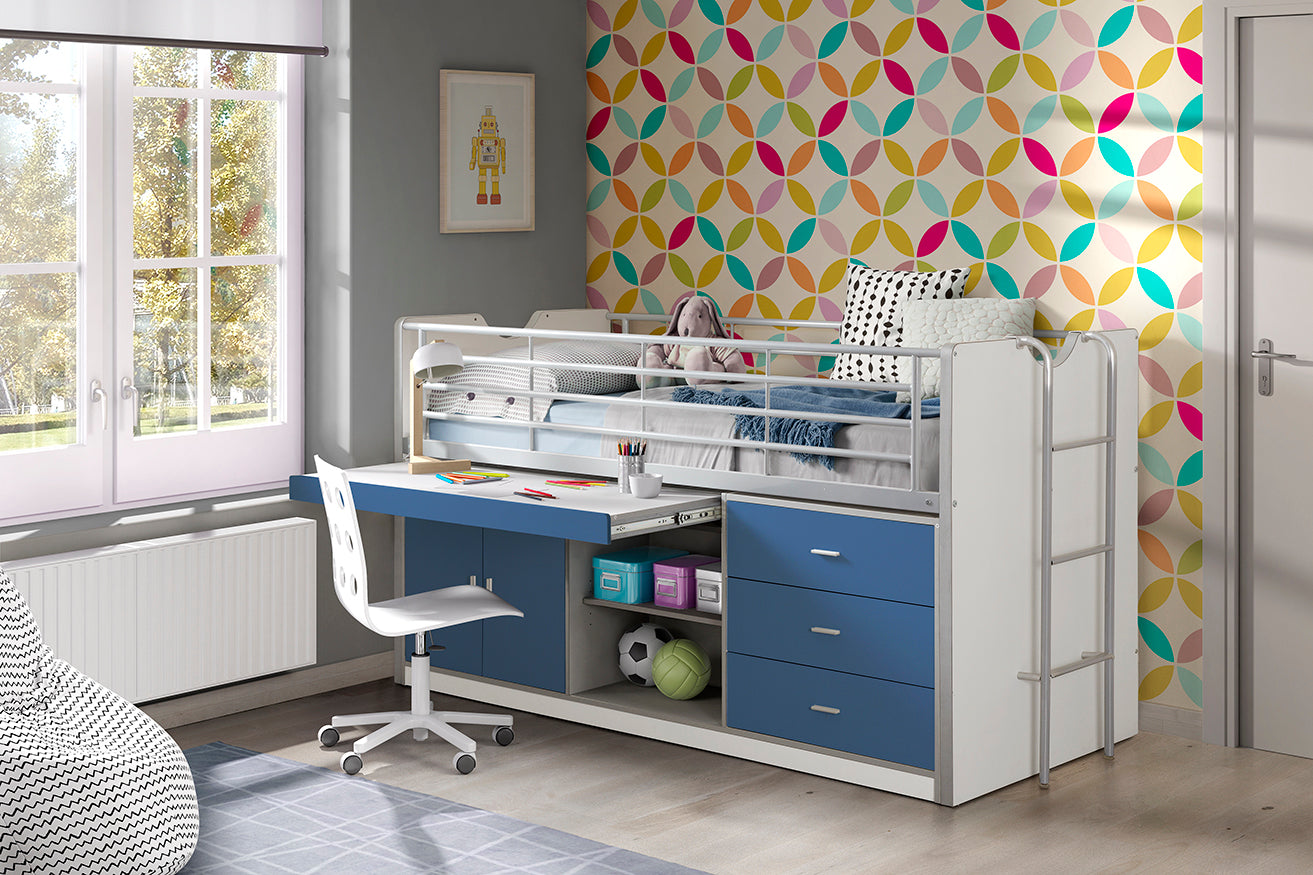 Vipack - Lit mi-hauteur Bonny - BONHS9507 - Bleu - 96x116x207cm