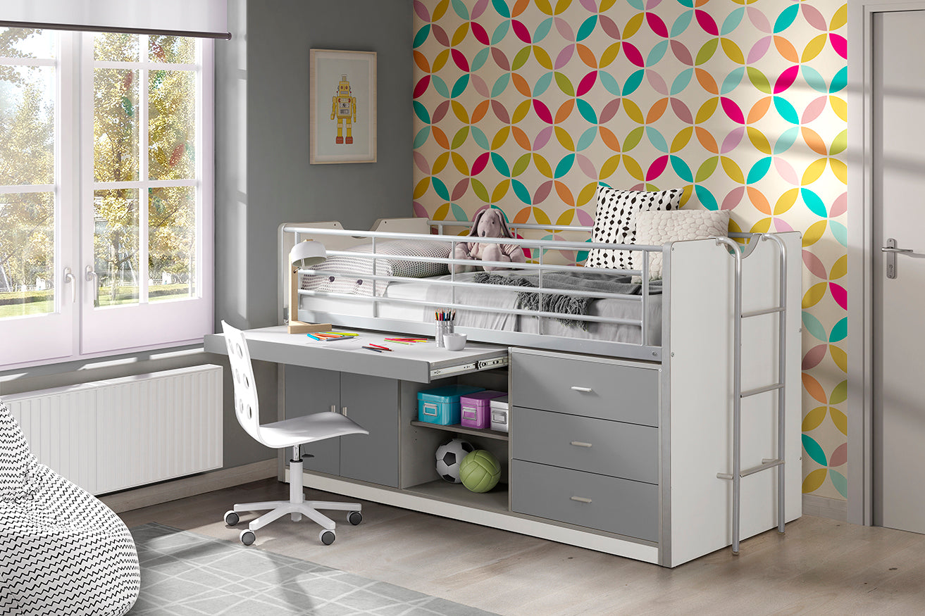 Vipack - Lit mi-hauteur Bonny - BONHS9509 - Gris - 96x116x207cm