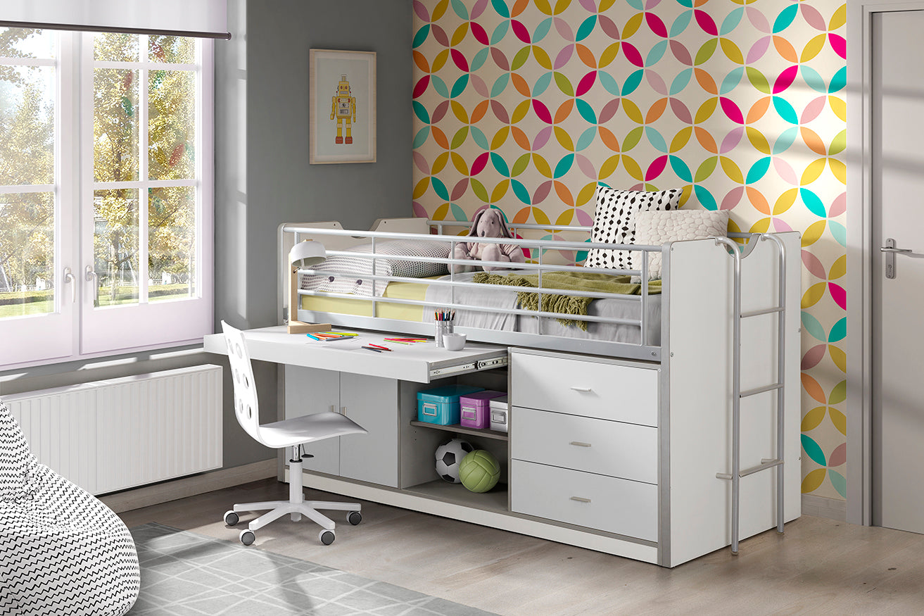 Vipack - Lit mi-hauteur Bonny - BONHS9514 - Blanc - 96x116x207cm