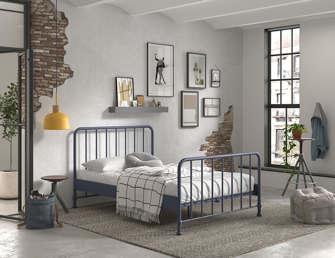 Vipack - Metalen bed BRONXX - Denimblauw - 140x200 cm