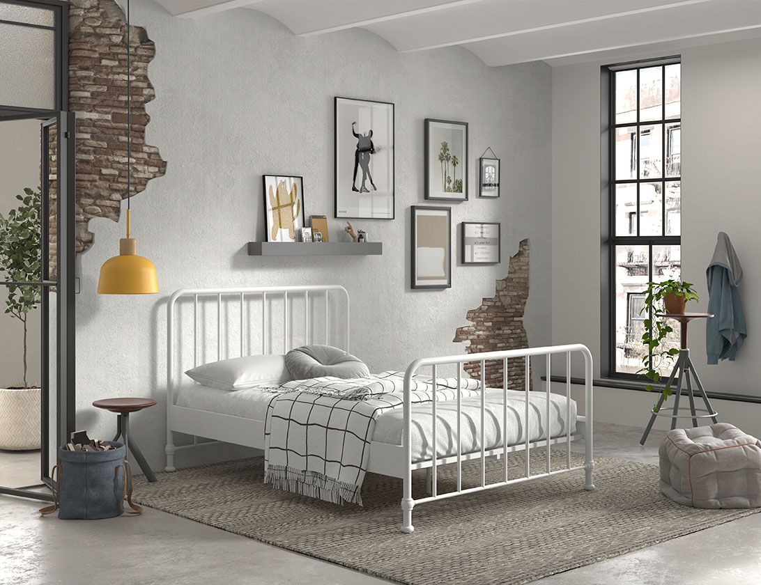 Vipack - Lit en métal BRONXX - Blanc - 140x200 cm