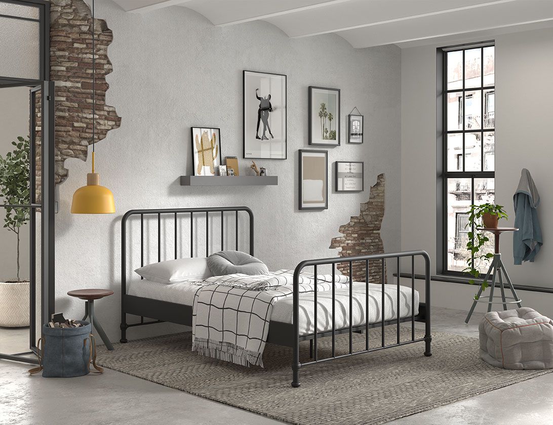 Vipack - Metalen bed BRONXX - Zwart - 140x200 cm