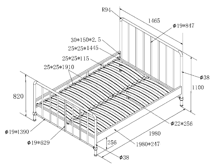 Vipack - Metalen bed BRONXX - Olijfgroen - 140x200 cm