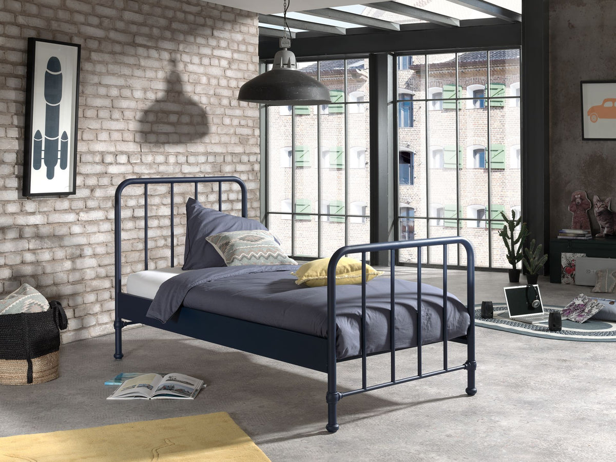 Vipack - Metalen bed BRONXX - Denimblauw - 90x200 cm