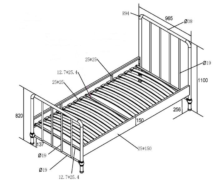 Vipack - Metalen bed BRONXX - Zwart - 90x200 cm