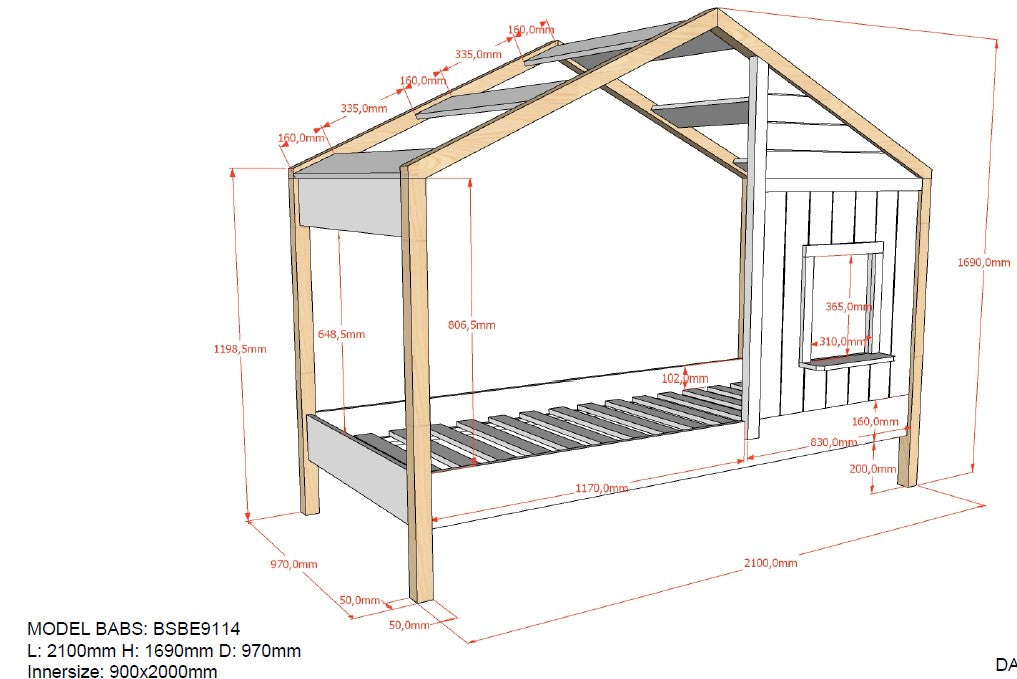 Vipack - Eenpersoonsbed Babs - BSBE9114 - Wit/Natuur - 168,7x106x210cm