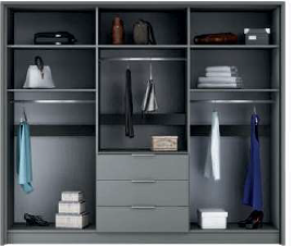 2BM - Kleerkast Bangkok - Antraciet Kleur - 6 Deuren - 3 Laden - 255x65x217cm