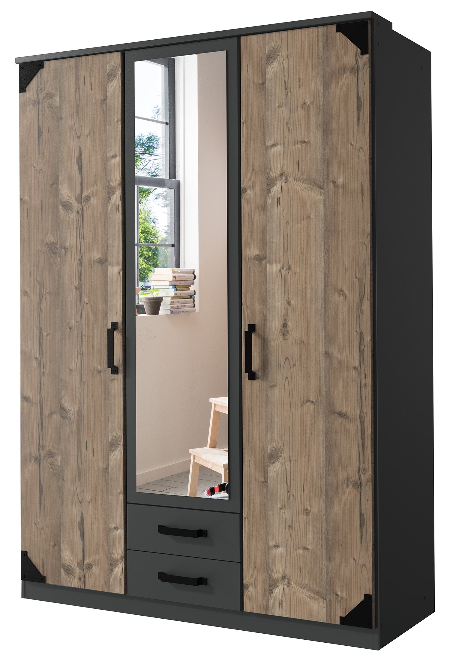 Wimex - Armoire Bochum - T46484 - Graphite/Argent - 135x199x58cm