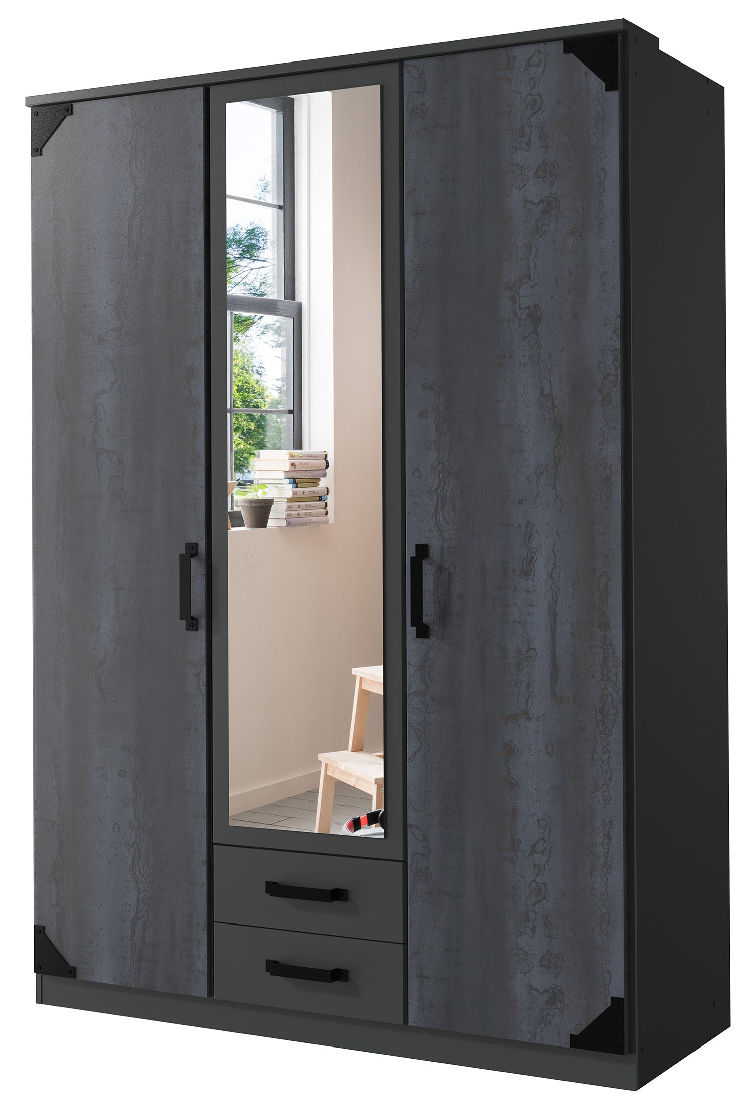 Wimex - Armoire Bochum - T47484 - Graphite/Acier - 135x199x58cm