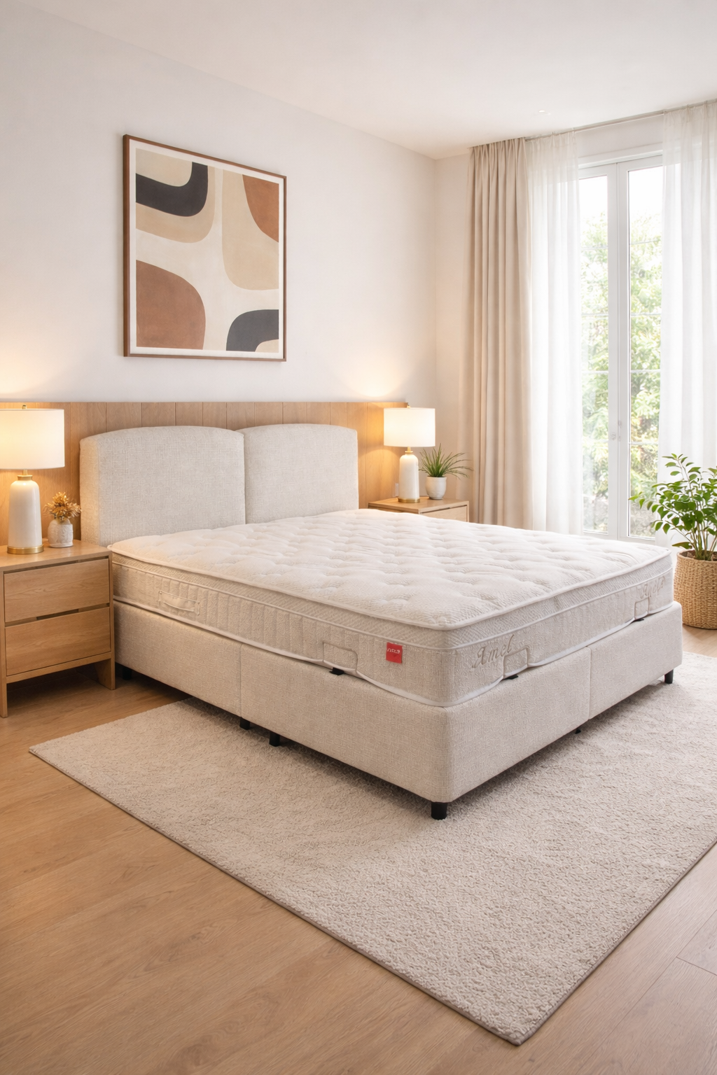 2BM – Lit Coffre Amel 160x200cm – Rangement – Tissu Luxe Écru