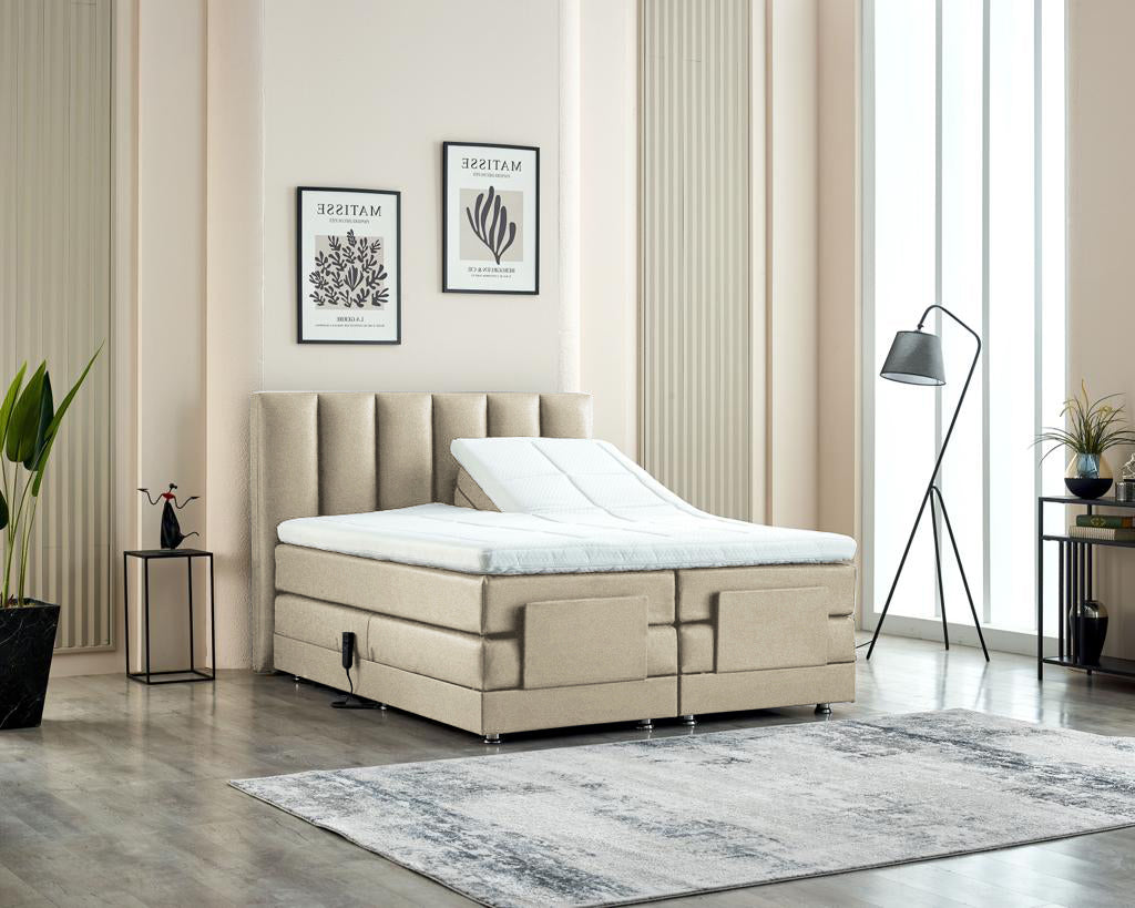 2BM - Elektrische Boxspring Oscar - Champagne Kleur - Stof - 180x200cm