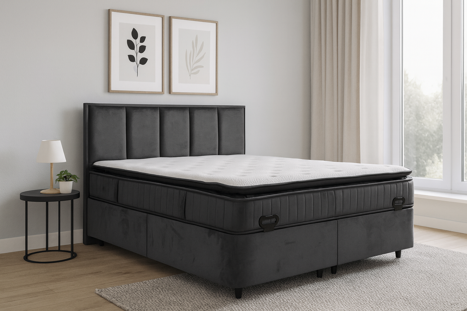 2BM - Boxspring Alexia - Stof - Zwart - 160x120x200cm