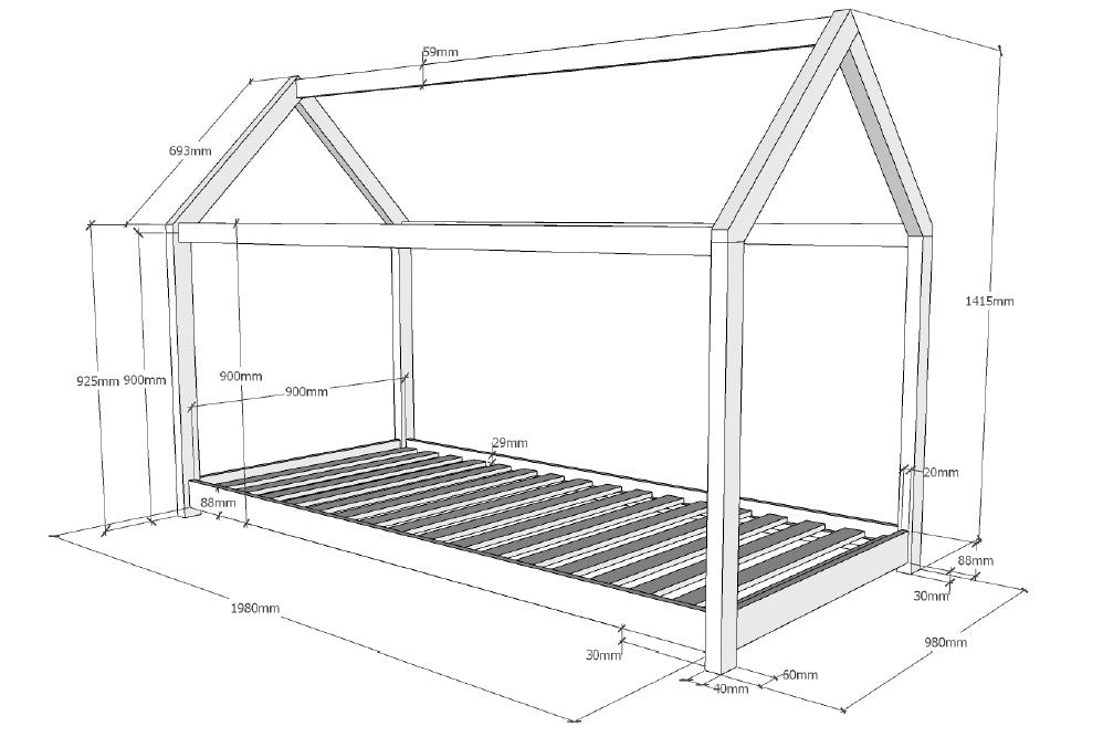 Vipack - Eenpersoonsbed Cabane - CABE9014 - Wit - 98x142x206cm
